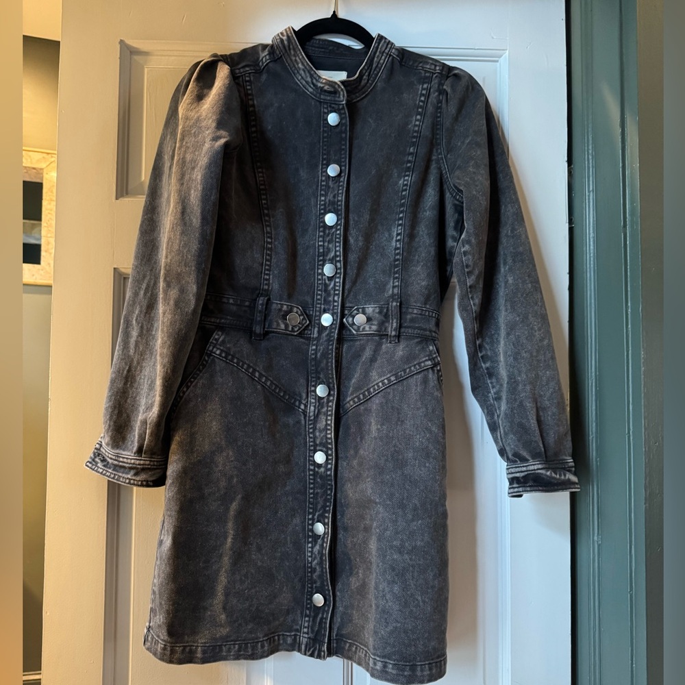Sezane Alberta Black/Gray Long Sleeve Button Front Dress